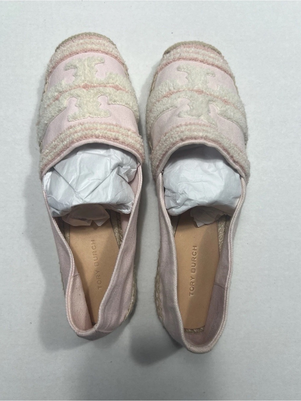 SALE Tory Burch Double T Pink and White Espadrilles Size 7